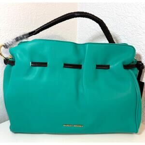 BADGLEY MISCHKA TEAL Large Tote Vegan Leather with Black Snake Top Handle
